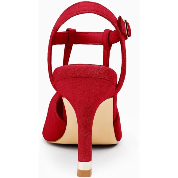 Coutgo Women's Red 1 Pointed Toe Ankle Strap Patent Leather Stiletto High Heels - Picture 5 of 5